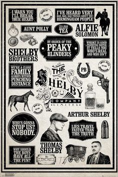 an old poster with different types of items in black and white, including men's hats