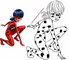 a drawing of a woman in dalmatian costume and a ladybug from the animated movie