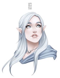 an elf with white hair and blue eyes