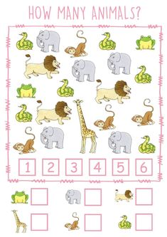 a printable worksheet for children to learn how many animals are grouped together