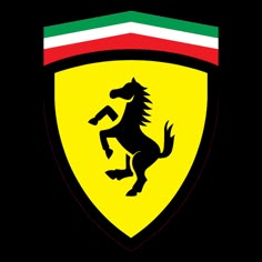 the ferrari logo is shown in black, red, and green on a white background