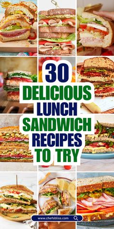 30 delicious lunch sandwich recipes to try for lunch or dinner, including sandwiches and salads