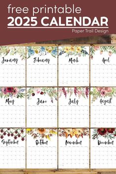 the free printable calendar with flowers on it is shown in this page, which includes several