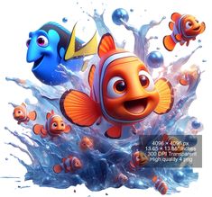 an image of finding nemo and dory in the ocean with bubbles coming out