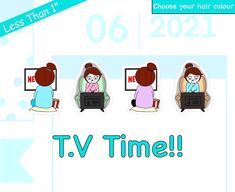 the cartoon shows people sitting in chairs and watching tv together, with text that reads less than 1 chose your hair color