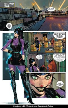 an image of a comic strip with some characters in the background and one is wearing a catwoman costume