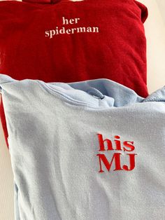 "her Spiderman" "his MJ" Embroidered Matching Set – BOXEDTRENDS Mode Harajuku, Matching Hoodies, Bf Gifts, Cute Couple Gifts, Cute Couple Outfits, Matching Sweatshirts, Cute Relationship Goals, Couple Outfits