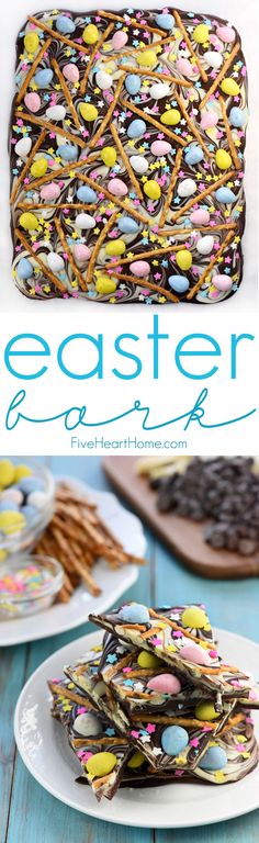 an easter treat with chocolate and sprinkles on it is sitting on a plate