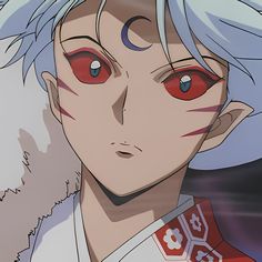 an anime character with white hair and red eyes