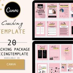 a pink and black presentation board with the words coaching template