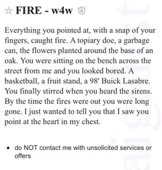 the fire - w4w poem is written in black and white