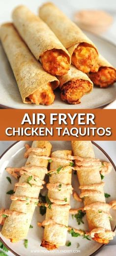 air fryer chicken taquitass on a plate with the title above it