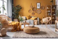 Yellow Walls, Wicker Furniture, Yellow, Wall, Furniture