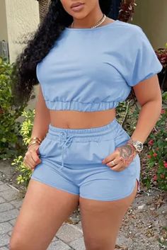 Grey Two Piece, Pink Two Piece, Blue Two Piece, Two Piece Short Set, Patchwork Top, One Piece Outfit, Casual Sets, Two Piece Outfit, Outfits Casuales