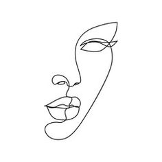 a line drawing of a woman's face with one eye closed and the other half open