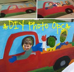 a child's drawing of a red truck with the words diy photo opsy on it