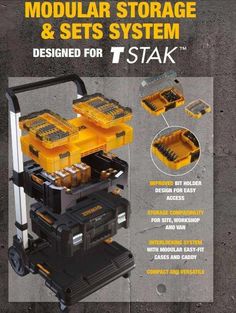 an advertisement for the modular storage and sets system, designed for 7 stak tools