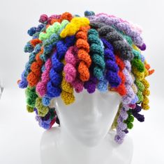 A crochet rainbow hair wig for a fun party or carnival wear, a crochet wig of rainbow streaks for photo props MADE TO ORDER Introducing the vibrant and enchanting Crochet Rainbow Hair Wig! Designed specifically for those seeking a dazzling and playful accessory for parties, carnivals, or any occasion that demands a burst of color and whimsy. This exquisitely crafted wig is perfect for creating unforgettable memories and capturing stunning photos that will leave everyone in awe. Immerse yourself Crochet Curly Hair, Scene Wig, Clown Hair, Clown Wig, Yarn Wig, Hair Yarn, Foto Props, Crochet Wig, Curly Crochet Hair Styles