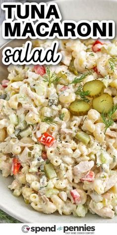 tuna macaroni salad in a white bowl