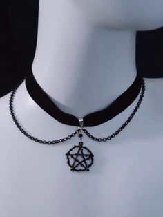 Unveil your inner enchantress with our Mystic Velvet Pentagram Choker. Crafted from luxurious black velvet, this choker features a striking pentagram pendant as its centerpiece. Enhancing its dark elegance, delicate chain accents drape gracefully, adding an extra layer of sophistication and edge. Pentagram Choker, Steampunk Fashion Female, Pentagram Design, Red Gothic, Steampunk Fashion Male, Dark Elegance, Pentagram Pendant, Gothic Chokers, Black Velvet Choker