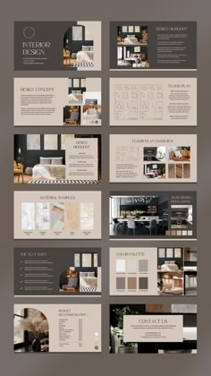 the interior design brochure is shown with many different colors and shapes on it