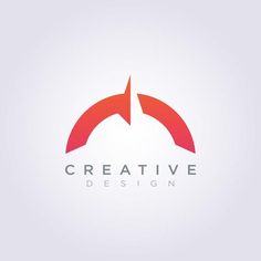 the logo for creative design is red and gray with an arrow pointing up to it