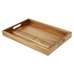 a wooden tray with handles on it