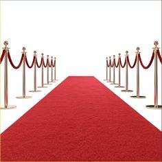 a red carpet and stance line with ropes on each side, in front of a white background