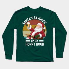 The "Santa Favorite Ho Ho Hoppy Hour" t-shirt design features Santa Claus in a relaxed and cheerful atmosphere. Santa is depicted sitting in a comfortable wooden chair, with a jovial expression on his face while enjoying a large glass of golden beer. Santa wears his signature red outfit, complete with a Christmas hat.At the top of the image, there is the words "Ho Ho Hoppy Hour" in a bold and playful font, giving it a humorous and relaxed feel, as if this is Santa's favorite relaxing hour after… Santas Favorite Ho Shirt, Santas Favorite Ho, Christmas Hat, Red Outfit, Wooden Chair, T Shirt Design, Shirt Design, Santa Claus, Design Features