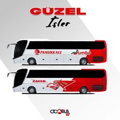 two tour buses side by side with the words guzel tier written on them