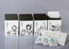 three boxes with tea bags on them sitting next to each other