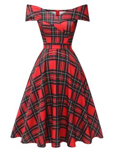 Red 1950s Christmas Plaid Off-Shoulder Dress – Retro Stage - Chic Vintage Dresses and Accessories Teenage Dress, The Best Aesthetic, Retro Stage, Girly Christmas, Vestidos Retro, 1950s Christmas, Red Christmas Dress, Christmas Dresses, Theme Dress