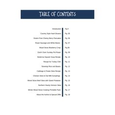 the table of contents is shown in blue and white