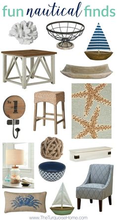 a collage of nautical themed furniture and accessories