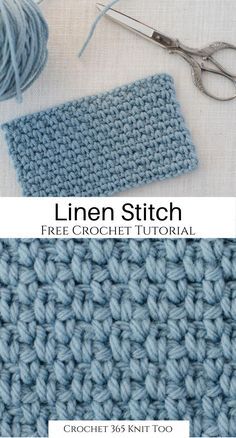 the crochet stitch pattern is shown with scissors and yarn on top of it