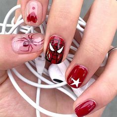 Marvel Nails, Fake Nail Tips, Mens Nails, Red Spider, Grunge Nails, Makijaż Smokey Eye, Pretty Gel Nails, Fake Nail