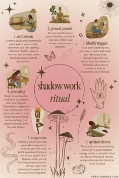 Shadow work is a powerful introspective practice that involves exploring and integrating the hidden, unconscious aspects of yourself. Having a shadow work ritual in place provides a structured and intentional space for delving into the depths of your psyche. It also helps create an empowering routine for engaging with your shadow-self, making the process more focused and purposeful. #shadowwork #rituals #spirituality #slowliving #lifestyle #journalingprompts Shadow Work Ideas, Shadow Work Ritual, Spiritual Rituals Ideas, How To Practice Spirituality, Spiritual Things To Do, Witch Shadow Work, Shadow Work Template, How To Shadow Work, Shadow Work Meditation