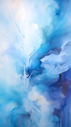 an abstract painting with blue and white colors