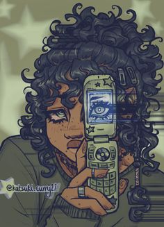 a drawing of a person holding a cell phone