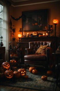 Step into Pumpkin's Lair, a classic study wrapped in the embrace of Halloween magic. The room, bathed in autumnal hues, invites with a sumptuous leather armchair adorned by a rustic throw. Wooden sideboards, alight with jack-o'-lanterns, exude an old-world charm. Striking Halloween wall decor, including eerie silhouettes, accentuates the room's nostalgia. Delicate lace curtains let in whispers of the night. Shelves cradle trinkets and candles casting an enchanted glow Wooden Sideboards, Window Curtain Designs, Unique Curtains, Fantasy Rooms, Wall Shelves Design, Holiday Wall Decor, Halloween Time, Halloween Wall Art