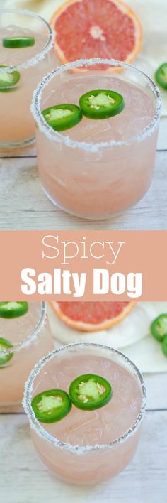 the spicy salty dog cocktail is garnished with jalapenos