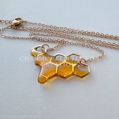 Rose Gold Dripping Honeycomb Necklace HRN1 Stainless Steel - Etsy Dripping Honeycomb, Honeycomb Jewelry, Resin Shakers, Honey Jewelry, Honeycomb Necklace, Honey Rose, Bee Jewelry, Small Pendant, Rose Gold Color