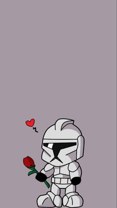 a star wars character holding a rose in one hand and a red heart on the other