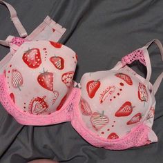 Pink Strawberry Print Bra. Brand New Never Worn! Three Clasps, 40dd Strawberry Bra, Front Clasp Bra, Hot Pink Bra, Victoria Secret Pink Bras, Printed Bras, Pink Strawberry, Black Lace Bralette, Lululemon Sports Bra, Strawberry Print