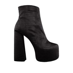 Vegan suede upper with man made sole Featuring chunky heel and hidden heel platform Ankle bootie with zipper closure Heel measures approx. 5.5" H Platform measures approx. 2" H Imported Shoes For Work, Fantastic Shoes, Black Shoes Women, Woman Shoes, Leather Boots Women, Black High Heels, Ankle Bootie, Leather Booties, Chunky Heel