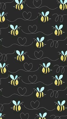 a black background with yellow and blue bees