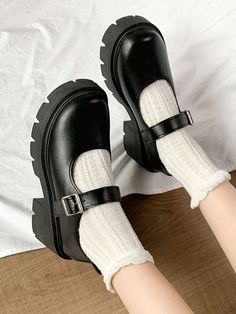 Buckle Decor Square Toe Chunky Heeled Flatform Mary Jane Shoes | SHEIN USA Fairycore Dress, Fairycore Clothes, Dark Academia Clothes, Academia Clothes, Soft Girl Clothes, High Heel Platform, Kawaii Dress, College Style, Summer Dress Outfits