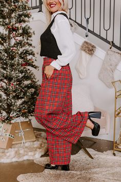 - These trendy pants are the perfect pair for stylish girlies this season! - Fully lined material with a black and blue hued plaid print - A waistline with an elastic back - Functional side pockets - A relaxed silhouette that ends in wide hemlines Red Plaid Bellbottoms Pants, Red Plaid Pants Pajamas, Plaid Wide-leg Cotton Pants, Wide-leg Plaid Pants With Houndstooth Pattern, Metallic Crop Top, Plaid Pajama Pants L.l.bean, Trendy Pants, Modern Muse, Plaid Pants