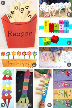 many different types of crafts and activities for kids to make with legos, letters, numbers