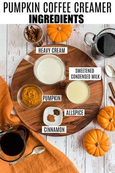 pumpkin coffee creamer ingredients on a wooden plate